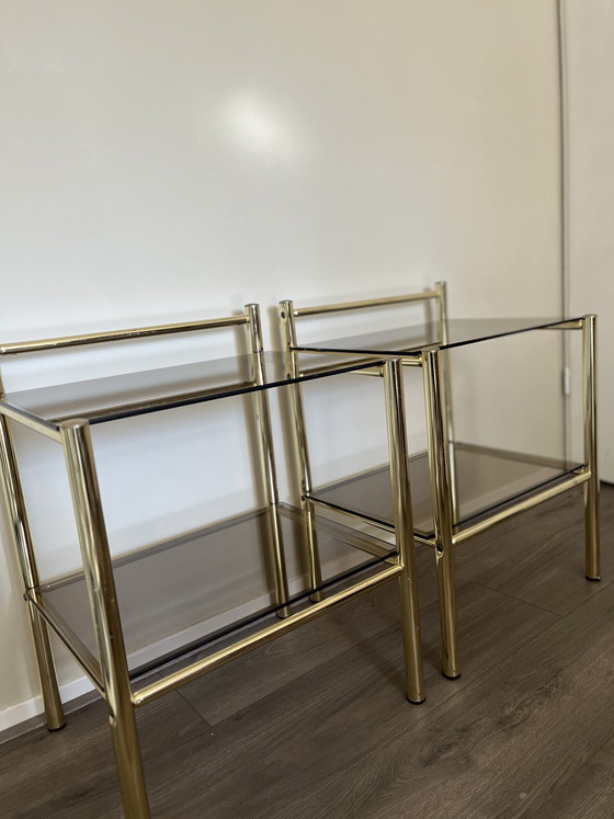 Image 1 of Tables de chevet vintage en laiton doré