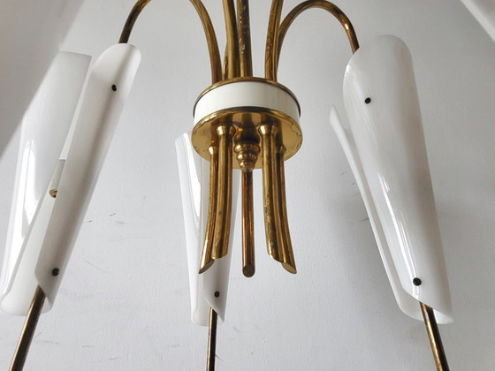 Image 1 of VINTAGE PENDANT CHANDELIER 1950 STILNOVO PERSPEX PLEXIGLAS BRASS 50S 1950S ITALY