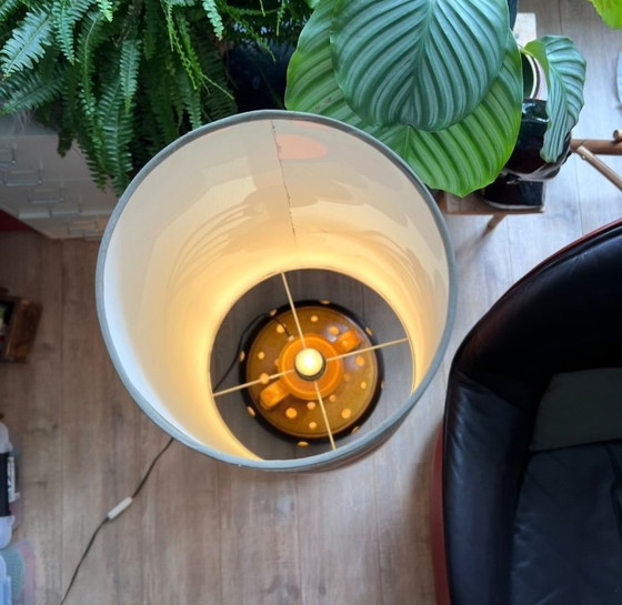 Image 1 of Vintage ceramic floor lamp with floral shade, west Germany style 