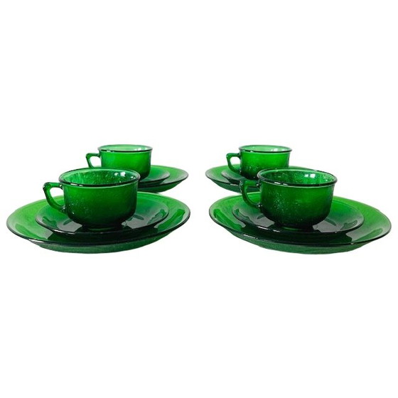 Image 1 of Set da colazione vintage in vetro verde Arcoroc Sierra anni '60
