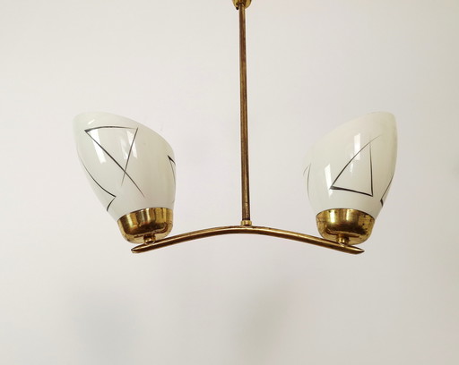 Beautiful art deco chandelier, vintage pendant light, ceiling light, two-arm chandelier, mid-century modern chandelier, Yugoslav