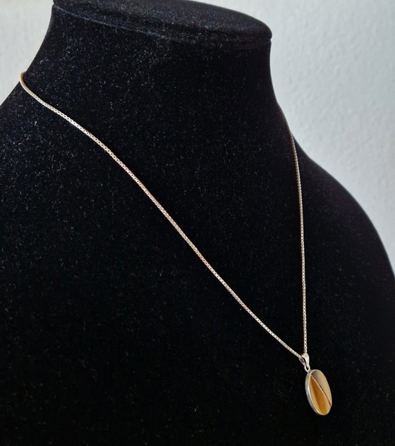 Image 1 of Silberner Anhänger mit Tigerauge und passender Halskette