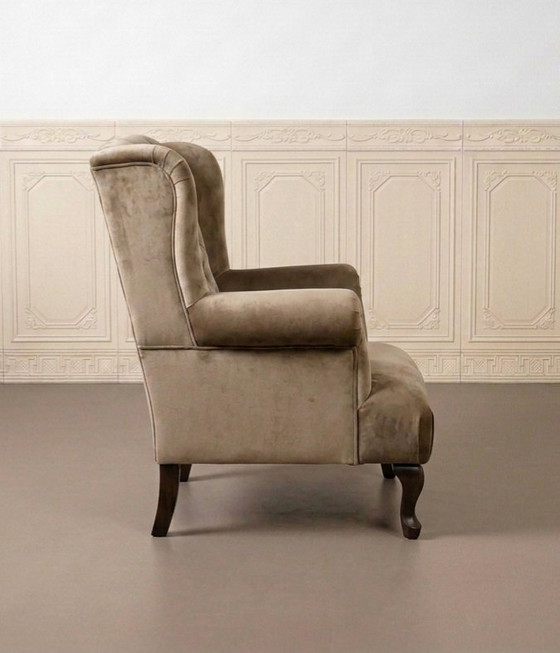 Image 1 of Bella Armchair NEW!! Taupe velvet - solid beech frame