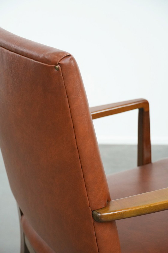 Image 1 of Vintage Scandinavische houten en rundleren bijzet/bureau/stoel uit de jaren ´60/ 70