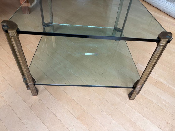 Image 1 of Tavolino da caffè vintage in vetro Peter Ghyzhi con gambe in ottone