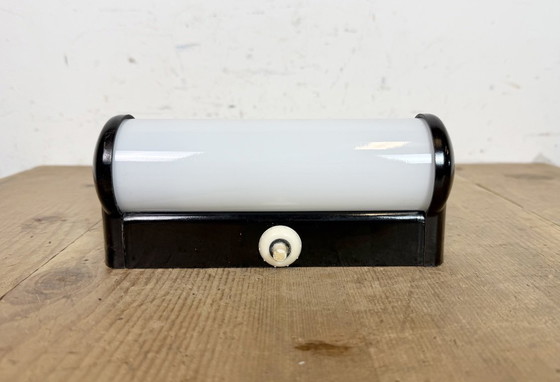 Image 1 of Industrial Brown Bakelite Wall Light with Milk Glass, 1950s