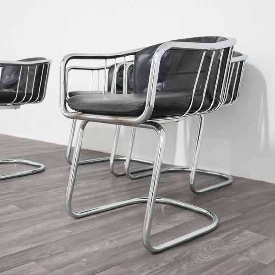 Image 1 of Gastone Rinaldi set van 4 stalen fauteuils, jaren 70 design, moderne antiek