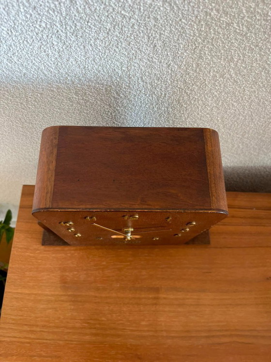Image 1 of Tirelire-horloge Art Déco Zenith – Pendule de cheminée suisse en bois – Années 1930