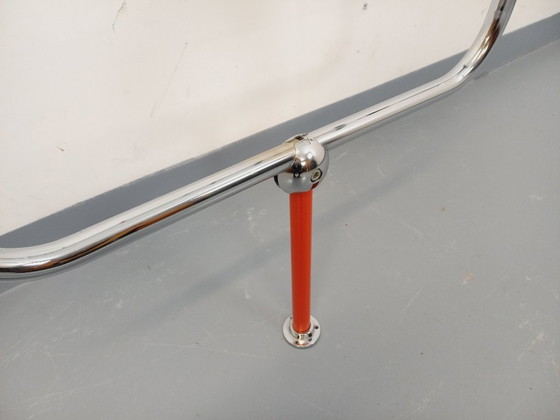 Image 1 of Modular Bauhaus-style vintage bookcase in red metal, chrome and glass from the 1970s