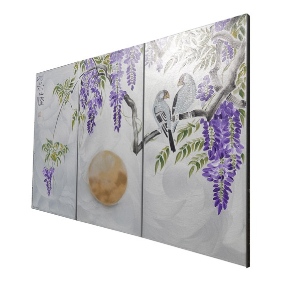 Image 1 of Japanese Wisteria J221 - Silver Painting XXL Triptych
