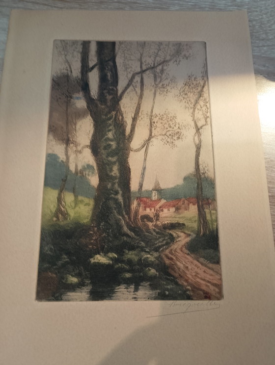 Image 1 of Antiker Kupferstich von Henri Bourguille, Radierung des Waldes von Fontainebleau, 1910-1921