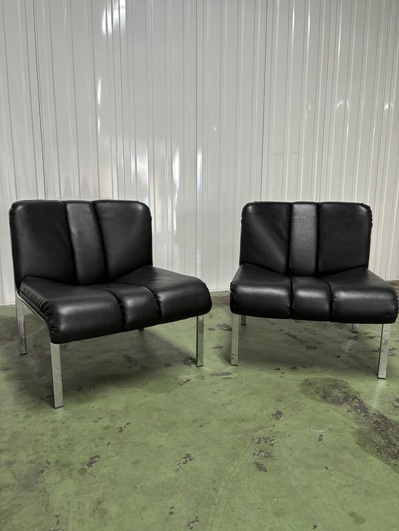 Image 1 of Fauteuil de salon en cuir par Hans Eichenberger pour Girsberger, 1960, Ensemble de 3 chaises + 3 tables d'appoint