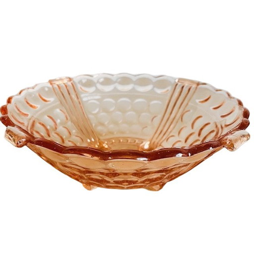 Obstschale im Art-Deco-Stil, rosafarbenes Glas (Rosaline), 1930er Jahre