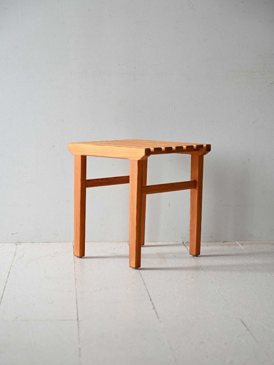 Image 1 of 1960s Scandinavian pine slatted stool