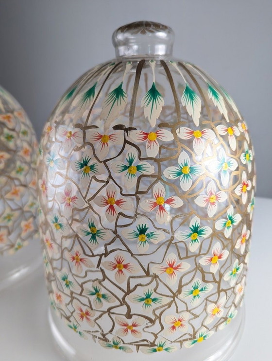 Image 1 of 2X Hand-Painted Floral Glass Lanterns