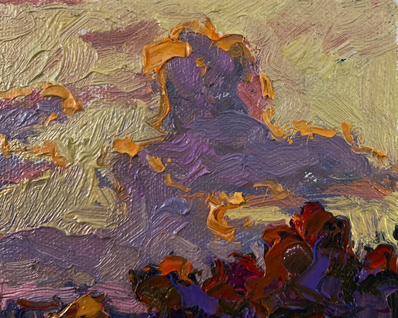 Image 1 of Original Oil Painting Evening Field Landscape Silence that envelops the world