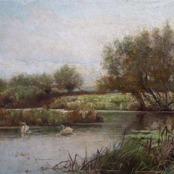 Image 1 of Landscape with Swans, Oil Painting on Canvas, English School, 19th Century