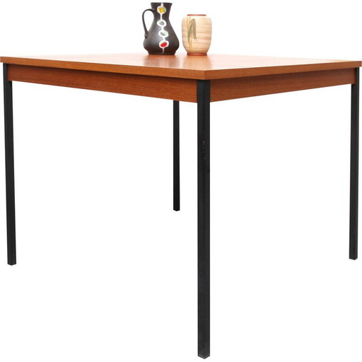Tavolino da caffè quadrato vintage in teak e metallo, 1960