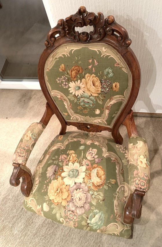 Image 1 of Sedia, poltrona, sedia imbottita, XIX secolo, Luigi Filippo, antica, rococò