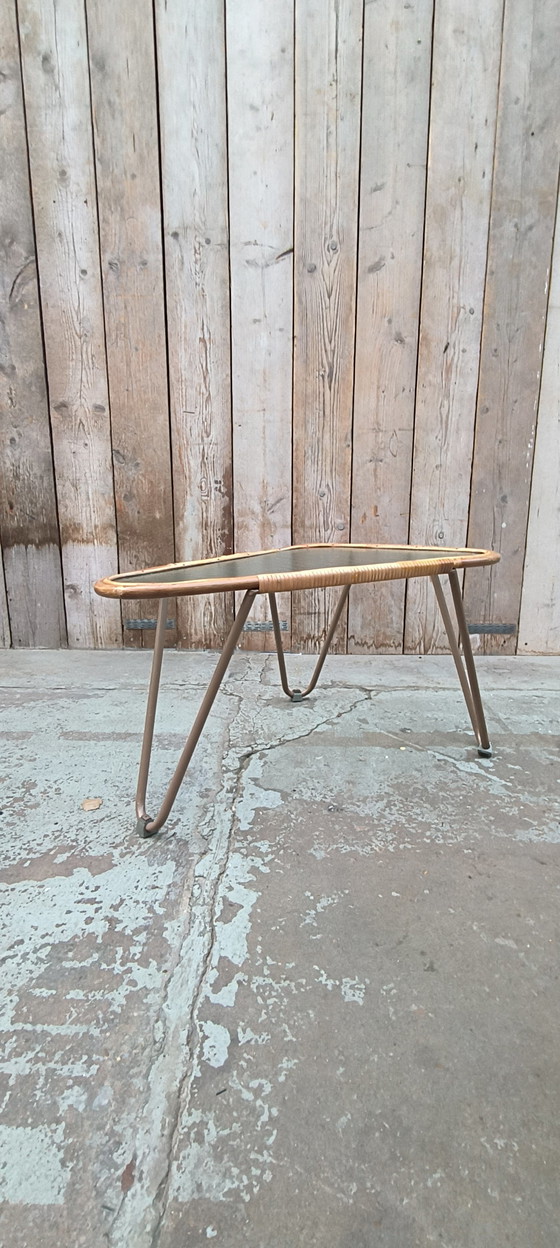Image 1 of Dirk van Sliedregt table verre métal rotin années 1950 design vintage