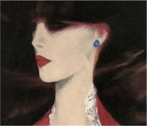 Image 1 of Art Déco Grand Tableau Portrait Femme Gouache Signée C Janse 68x52 cm