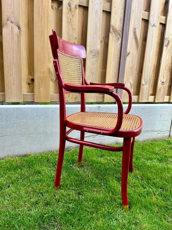 Image 1 of Vintage design stoel – rood & rotan – gerestyld door Ontwerpstudio Anna