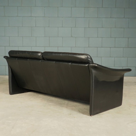 Image 1 of Vintage black leather sofa – 1970s