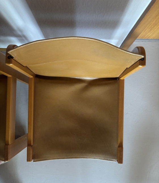 Set van 2 Vintage "Solaris" Stoelen – Franco Vattolo voor Ibisco – Eetkamerstoelen, Leather, Wood (photo 6 of 10)