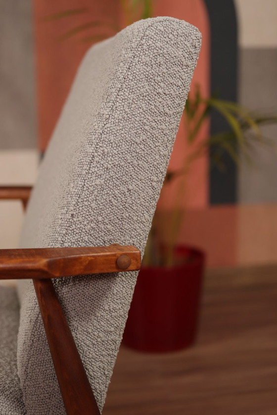 Image 1 of Lounge Chair and footrest Vintage Style Harbor Gray Bouclè Mid Century Design, 1960s