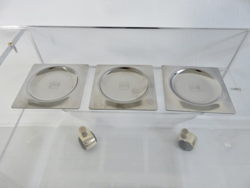 3 Dessous De Verre "Letang & Remy" Acier Inoxydable, France, 70 80