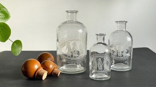 Vintage Engraved Glass and Wood Bottles