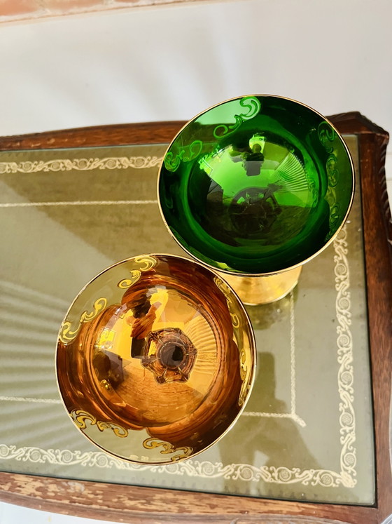 Luxury Set of 2 Vintage Coupes – Bohemian Crystal & 24k Gold – Glass & Decanter, Glass (photo 5 of 8)