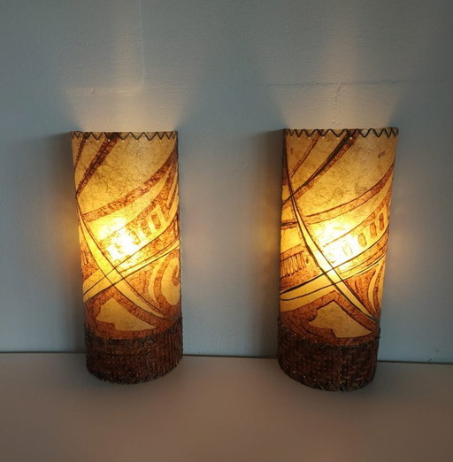 Lampada da parete unica in Washi/Rattan