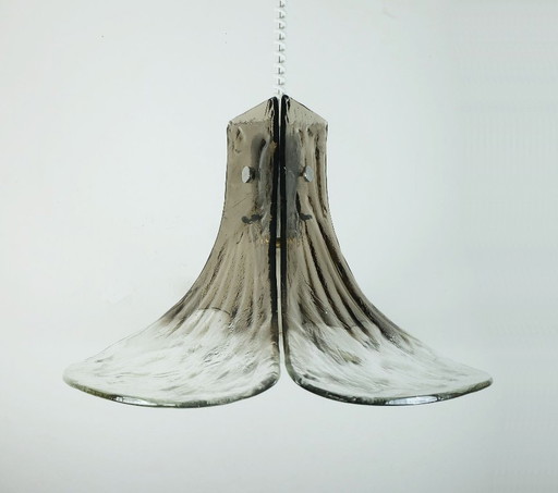 large and heavy kalmar franken mid century pendant lamp ice glass lamp