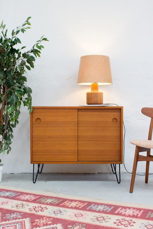 Vintage teak chest of drawers with sliding doors