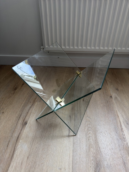 Italian Minimalist Glass & Brass Magazine Holder, Italy, c. 1970