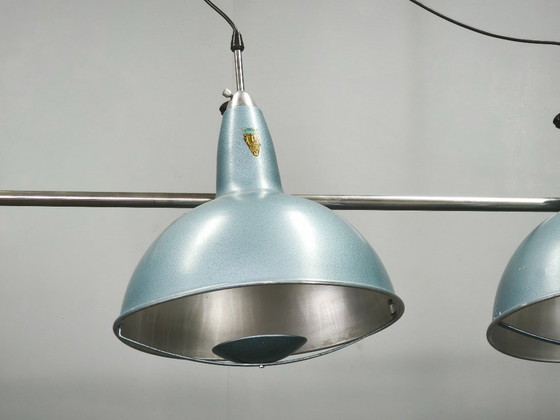 A.L.F. Firenze Italian Industrial Three-Light Chandelier, 1970s – Metal (photo 5 of 11)