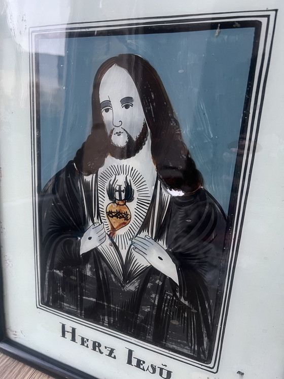 Image 1 of Antike, religiöse Ikone Christi unter Glas