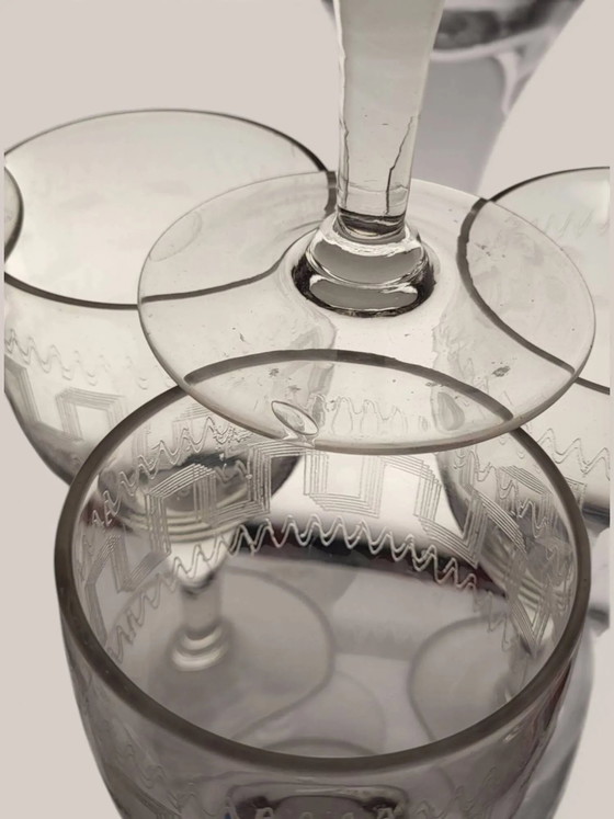 7 wine glasses with Greek decoration / glass. Height 16.5 cm. Diameter at the rim. – Glass & Decanter, Crystal (photo 5 of 6)