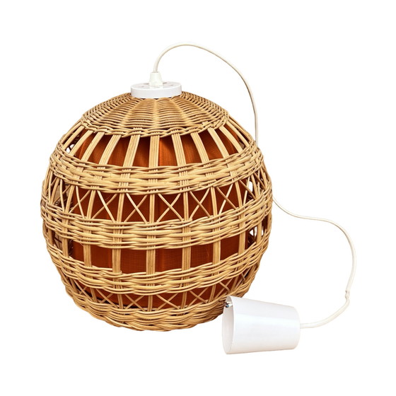 Image 1 of Ceiling lamp with wicker shade, Poland 1960s