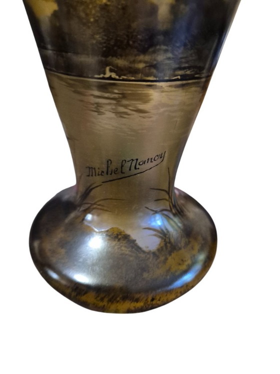 Paire de vases en verre peints à la main, Michel Nancy, Marron, Art Nouveau (photo 20 sur 23)