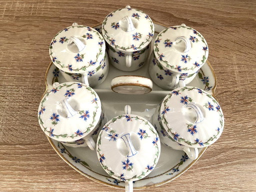 Nécessaire Service Pots à Crème Porcelaine Fine Limoges Théodore Haviland 1900