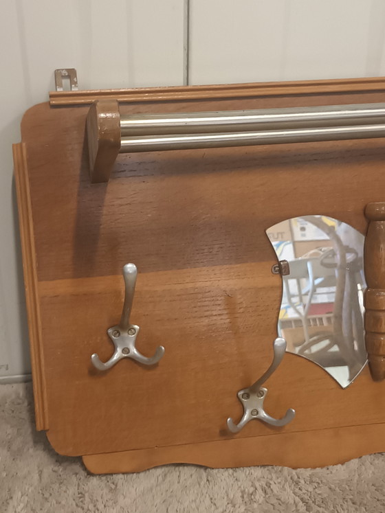 Image 1 of Vintage wooden coat rack with butterfly mirror