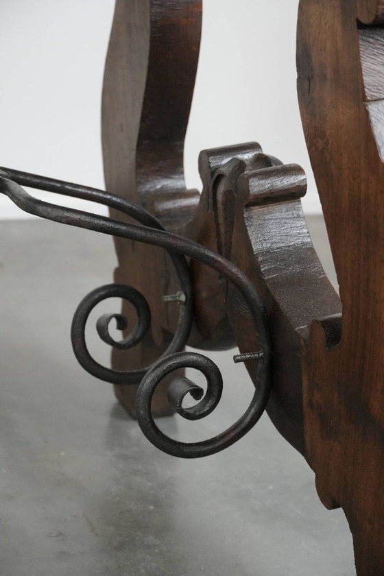 Image 1 of Antiker spanischer Esstisch aus dem 18. Jahrhundert mit schmiedeeisernem Gestell in ungewöhnlich großer Größe