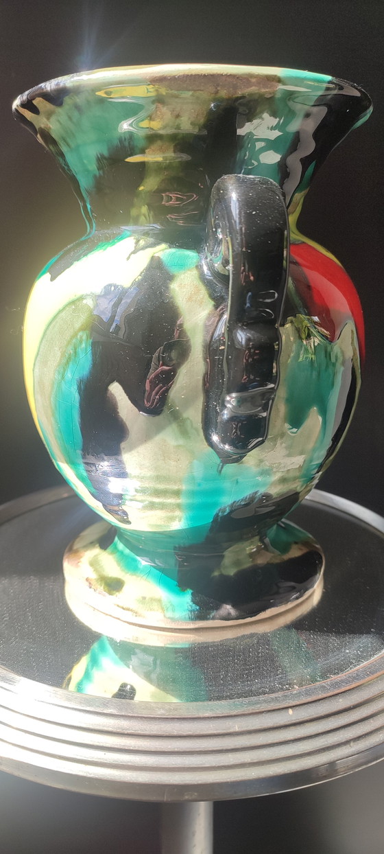 Image 1 of Keramikvase im Art-Deco-Stil mit geflammten Glasuren