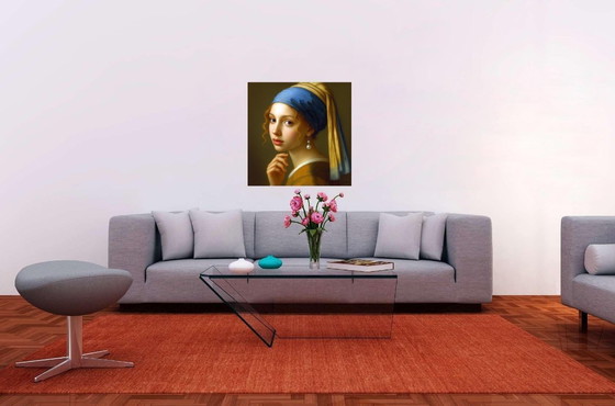 Image 1 of Framed Canvas Print "Girl with a Pearl Earring" by Johannes Vermeer / Wall Art (60 x 60 cm)