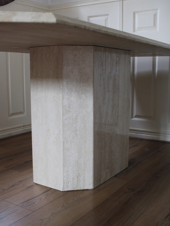 Image 1 of Vintage Travertine Dining Table With Faceted Edge