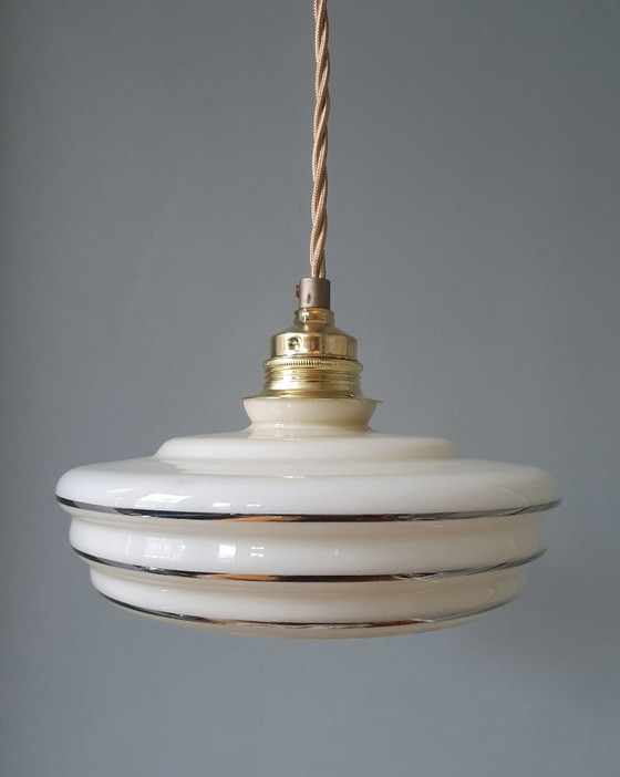 Image 1 of Set of 2 vintage pendant lamps made of opaline glass.