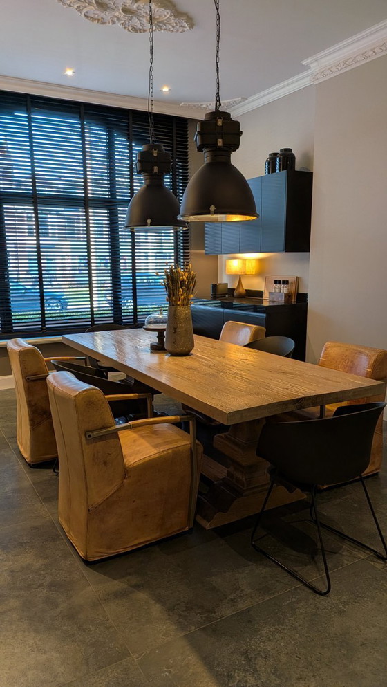 Image 1 of 4 chaises de salle à manger Goossens Mountain Vintage / Fauteuil en cuir cognac