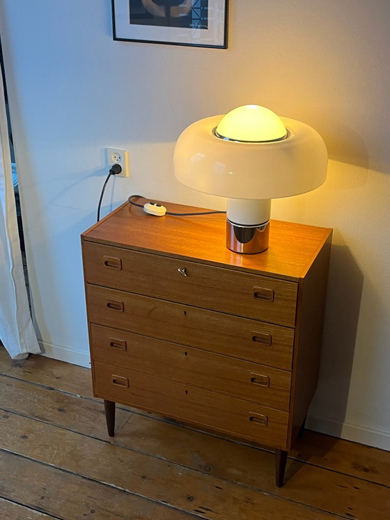 Teak wood mid-century Danish design chest of drawers with 4 drawers (photo 3 of 8)